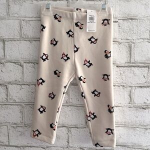 NWT Old Navy Baby Fleece Lined Penguin Print Leggings size 12-18 months